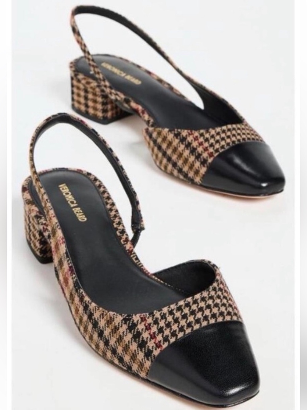 Veronica Beard Tweed Slingback Flats with Black Cap Toe. Size 6